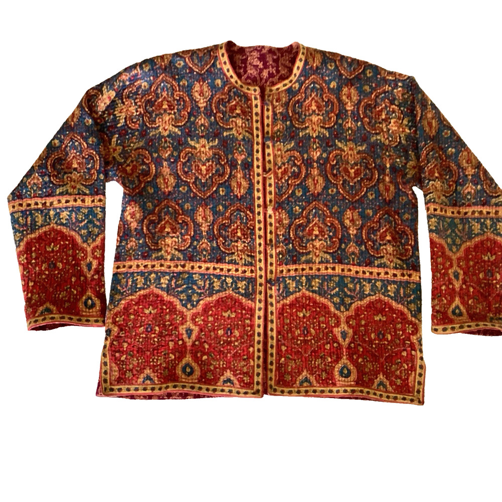 Cotton Reversible Rib Quilted Jacket Women's Cottagecore Boho Artsy Relaxed L/XL